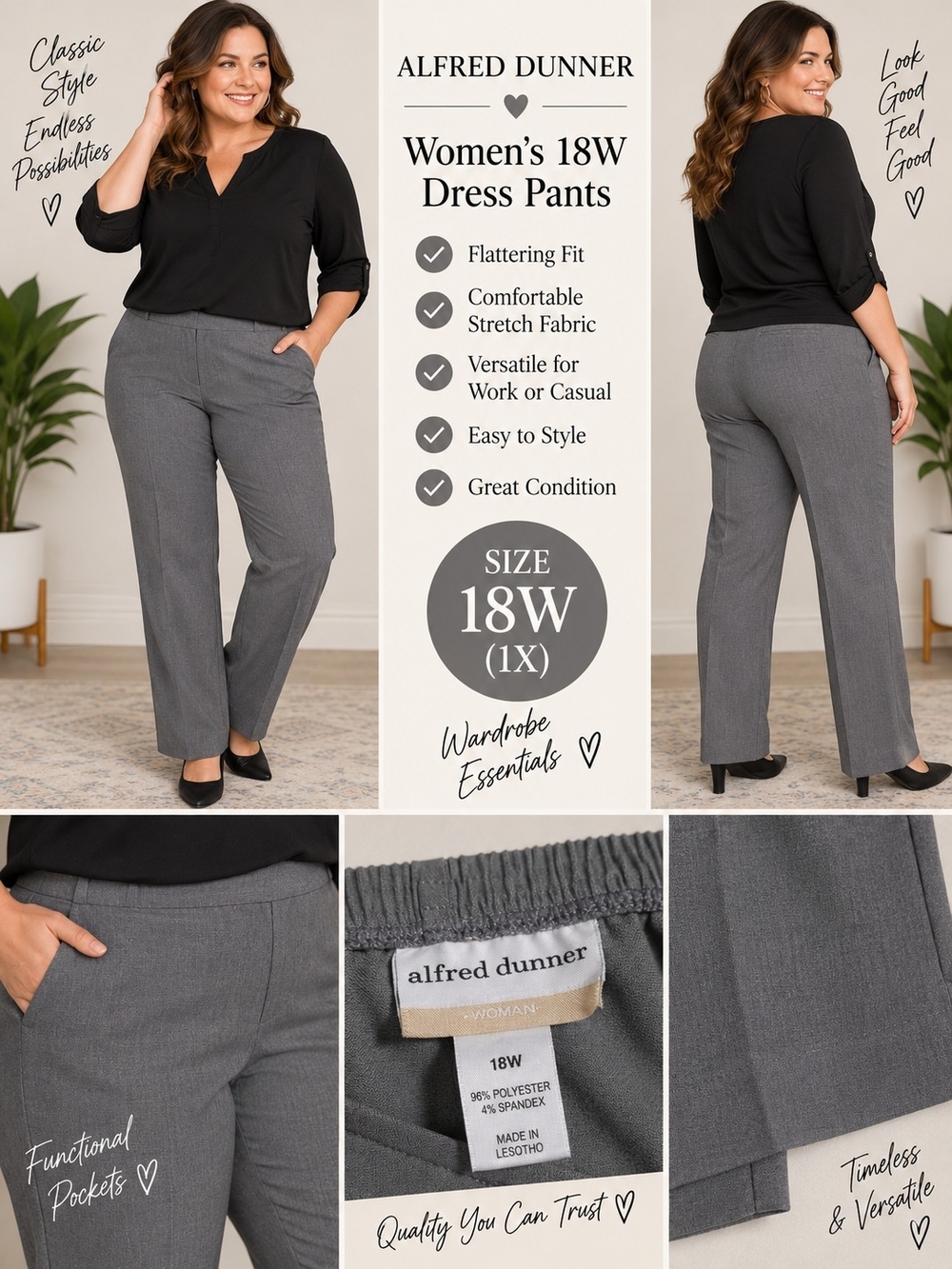 Alfred dunner Women's 18w grey stretch dress slack pants #32